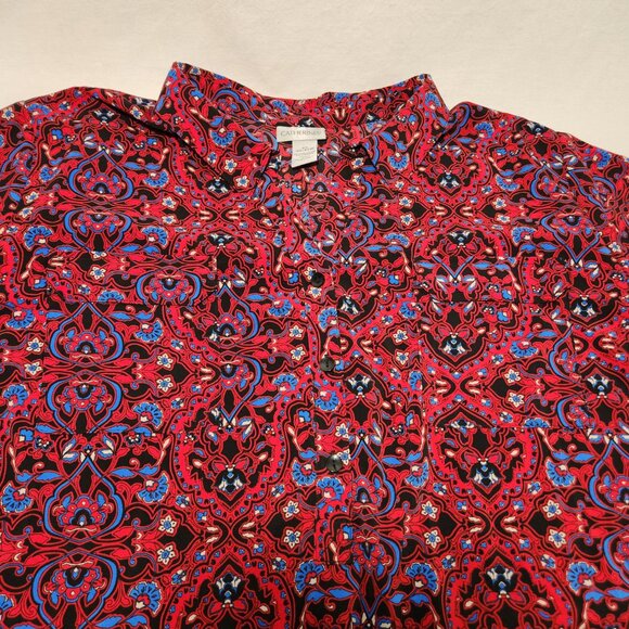 CATHERINES Preppy Multicolor Floral Roll Tab Shirt Tunic Top Size 4X New No Tag! - Picture 8 of 16